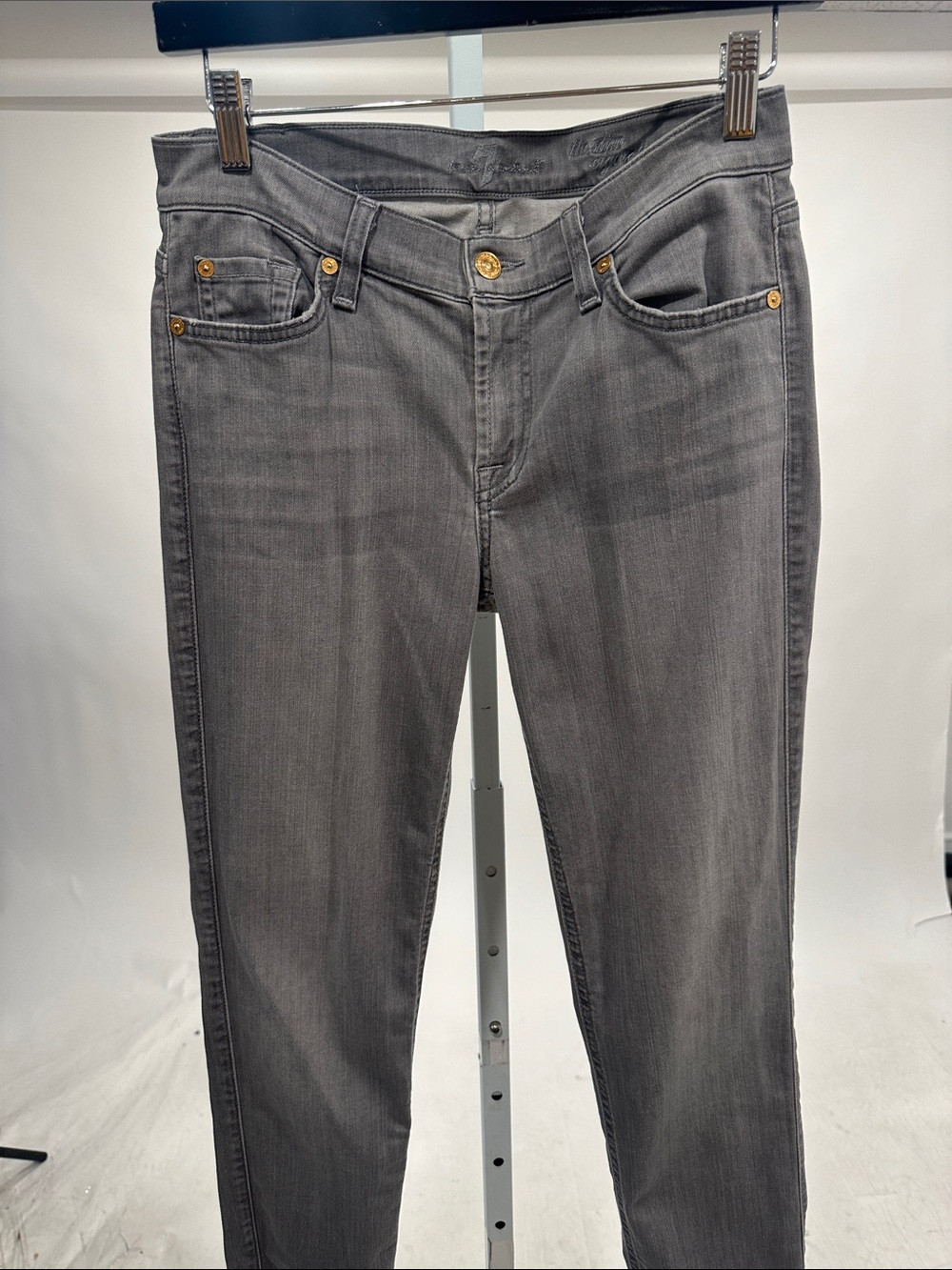 Seven7 Women's Gray Skinny Jeans with Gold-Tone Hardware